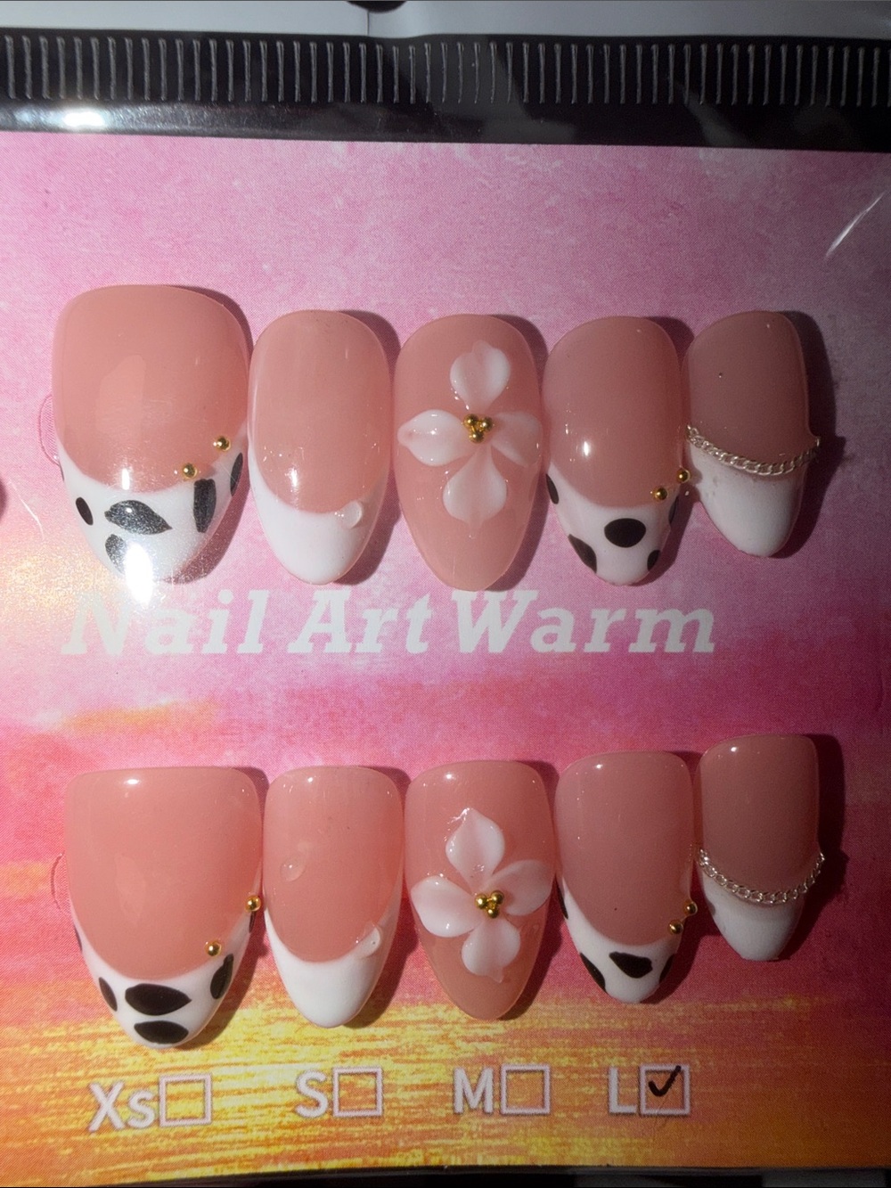 Short Pink Floral & Cow Print Press-On Nails - Women Accessories